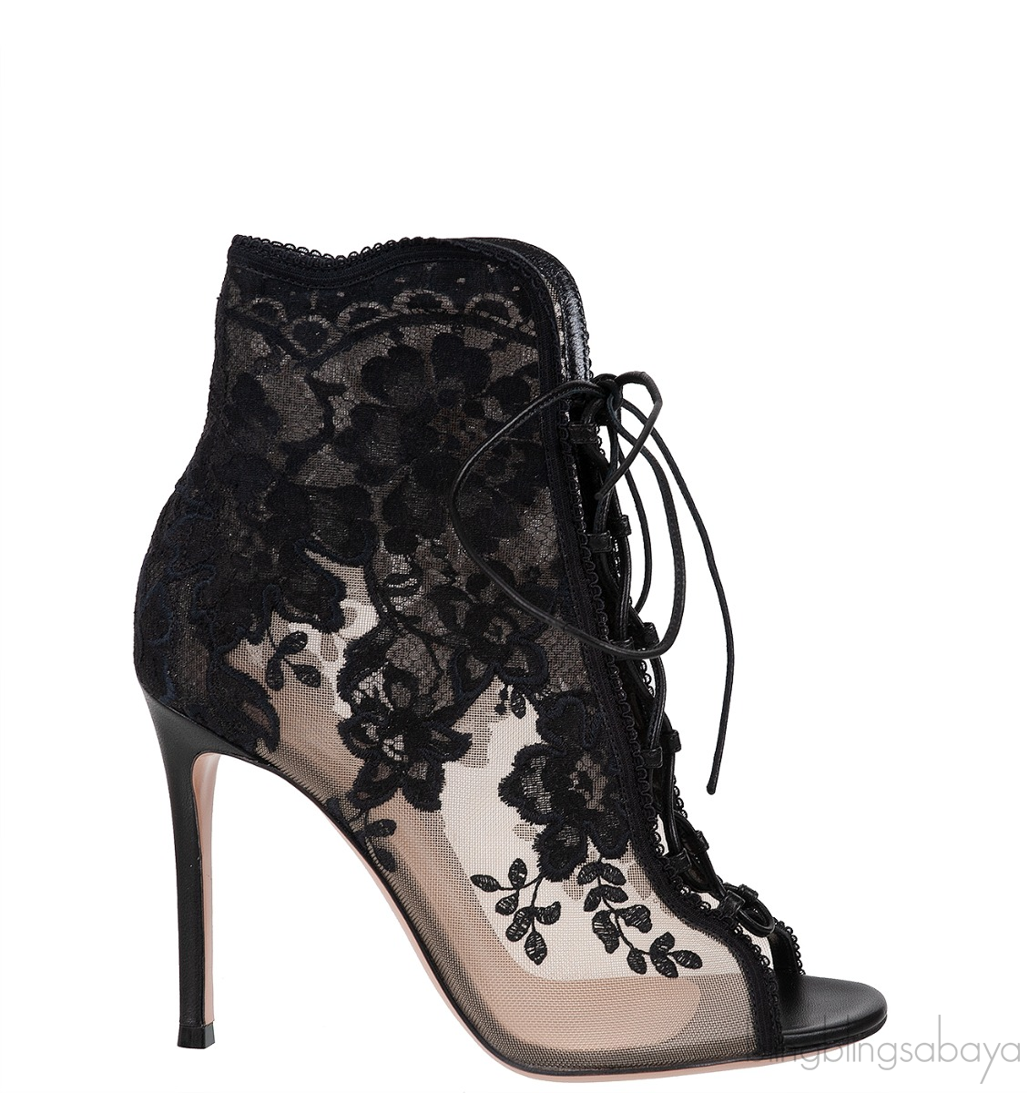 Black Lace Mesh Peep Toe Boots